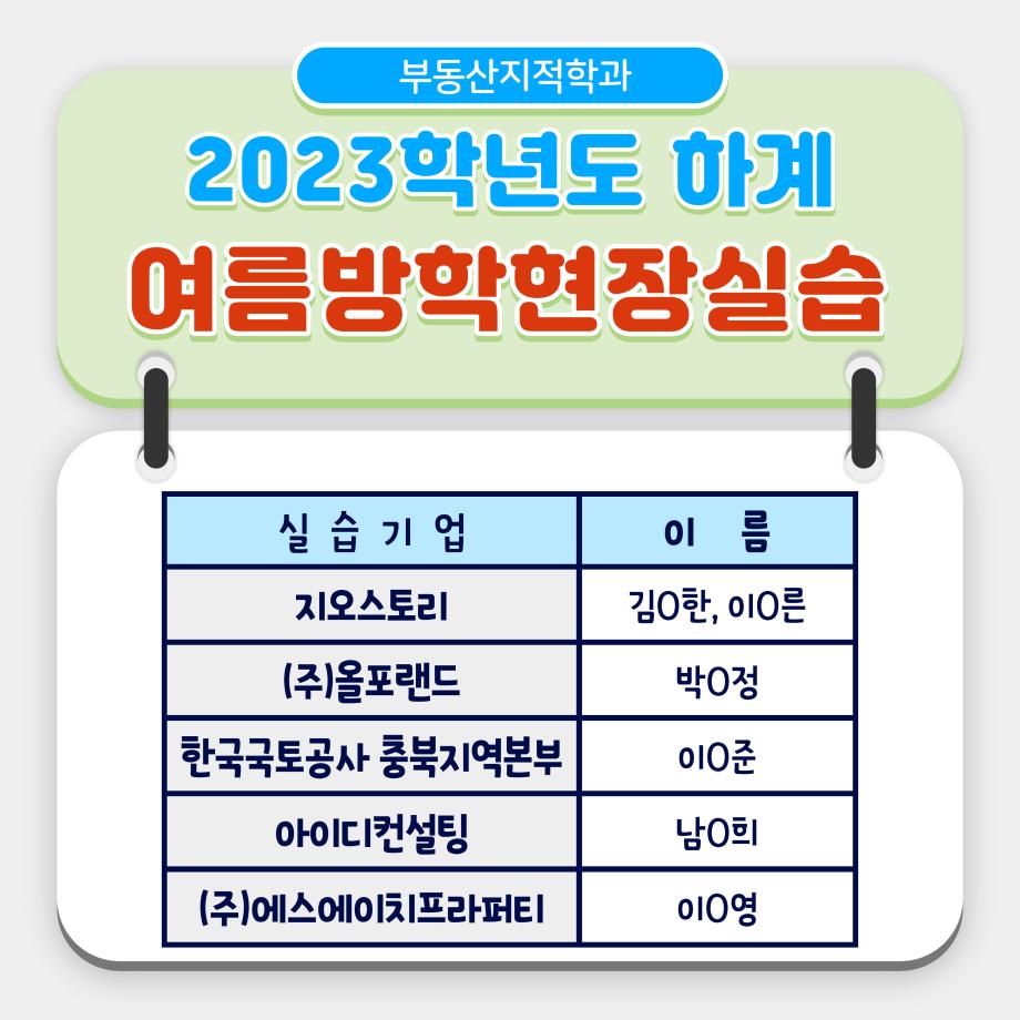 2023학년도 하계 여름방학현장실습 참여학생